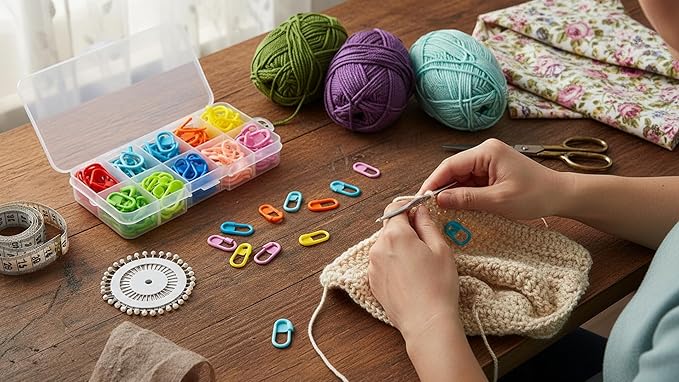 Multicolor Plastic Stitch Markers Set, 150 Pieces Locking Knitting and Crochet Needle Clips, 10 Colors for Counting and Marking Stitches