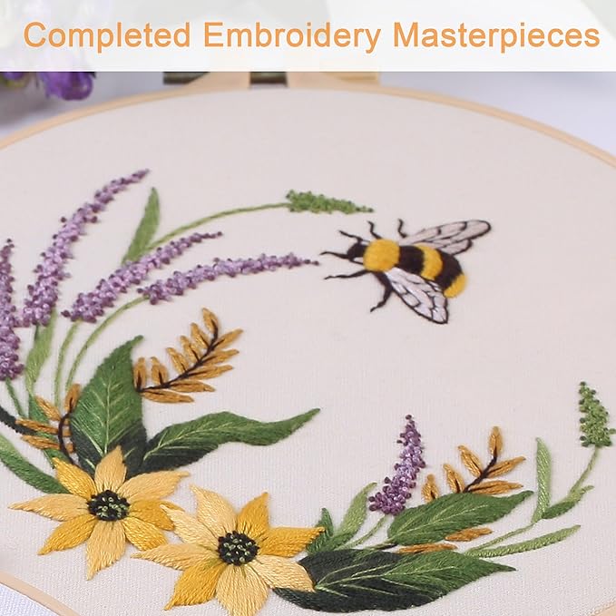 reewisly 3ps embroidery starter kit patterns, diy adult cross stitch kits beginner, including 3 plastic embroidery rings, 1 scissors, colored threads,needles and instructions