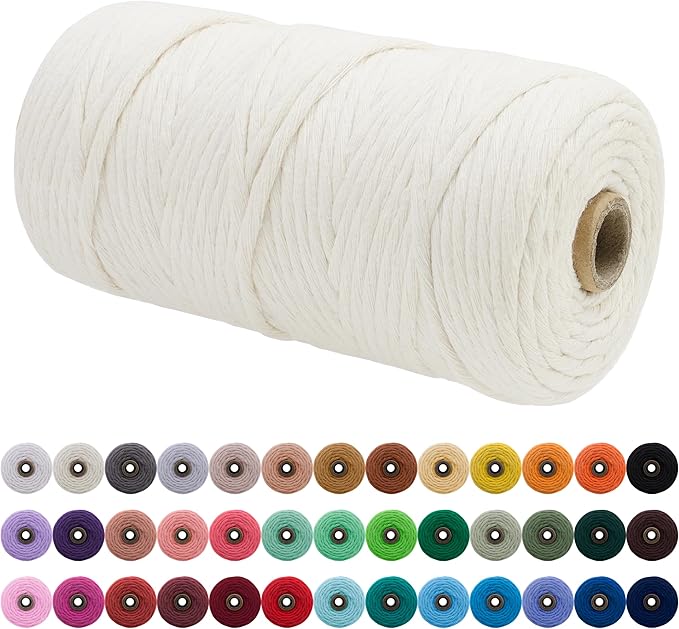 JeogYong Single Strand Macrame Cord 3mm x 109 Yards (328 Feet) Soft Cotton Rope Macrame Yarn 3 mm Macrame Cord, Macrame Supplies for Crafts Wall Hangings Plant Hangers Decorations (Natural)