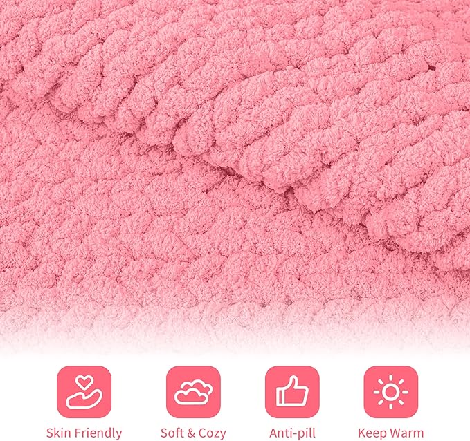8 Packs Jumbo Chenille Chunky Yarn, 2045g (72oz) 245 Yards (224m) for Crocheting & Knitting, Handcrafts & Blanket Yarn (Pink, 8 Pack)