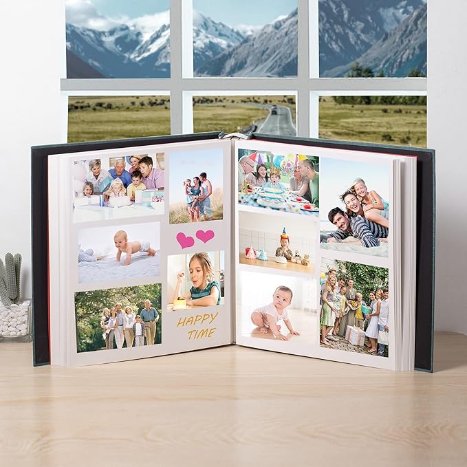 Super Large Photo Album Self Adhesive Scrapbook Album for 4×6 5×7 8×10 10×12 or Bigger Pictures DIY Magnetic Linen Cover Album 80Sheets/160Pages DIY Photo Album(Dark Green)