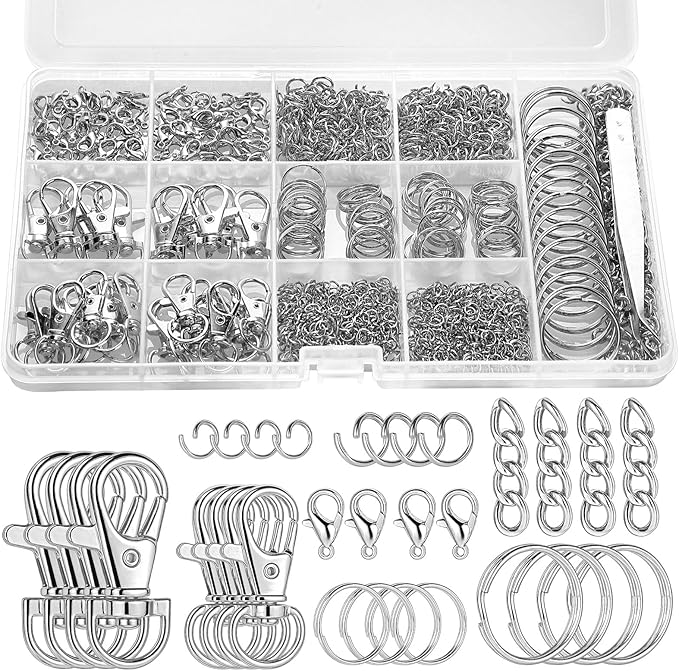 BESARME 1130PCS Keychain Making Kit Jump Rings for Jewelry DIY Key Chain Supplies with Keyrings Bulk, Metal Lobster Claw Clasp, Swivel Snap Hook, Extender Chain for Crafts Accessories（Silver）