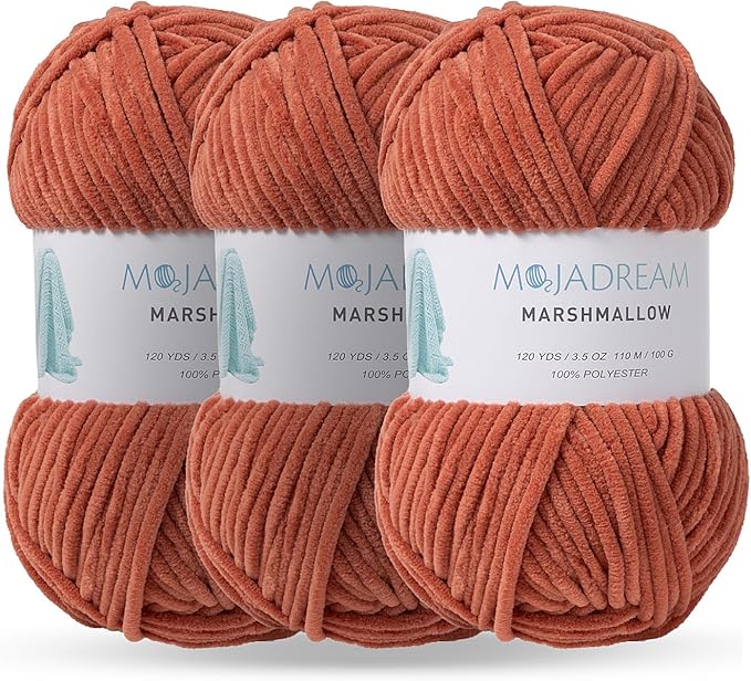 Marshmallow Yarn 3PCS 3.5oz Soft Chenille Yarn for Amigurumi Baby Blanket Yarn: No Shedding Soft Easy to Knitting and Crocheting Bulky 5# Yarn 3 Skeins of 100g (Brown)
