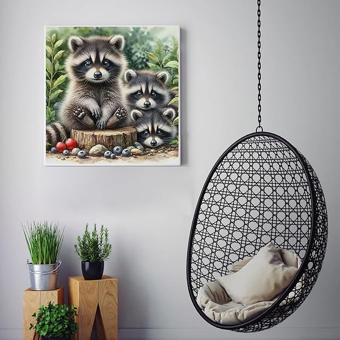 CZYWJMEI 5D Diamond Painting Kits for Adults Beginners,DIY Raccoon Family Diamond Art Kits,Full Round Drill Diamond Dot Gem Art Kits,Home Wall Decor 13.7 x13.7nch