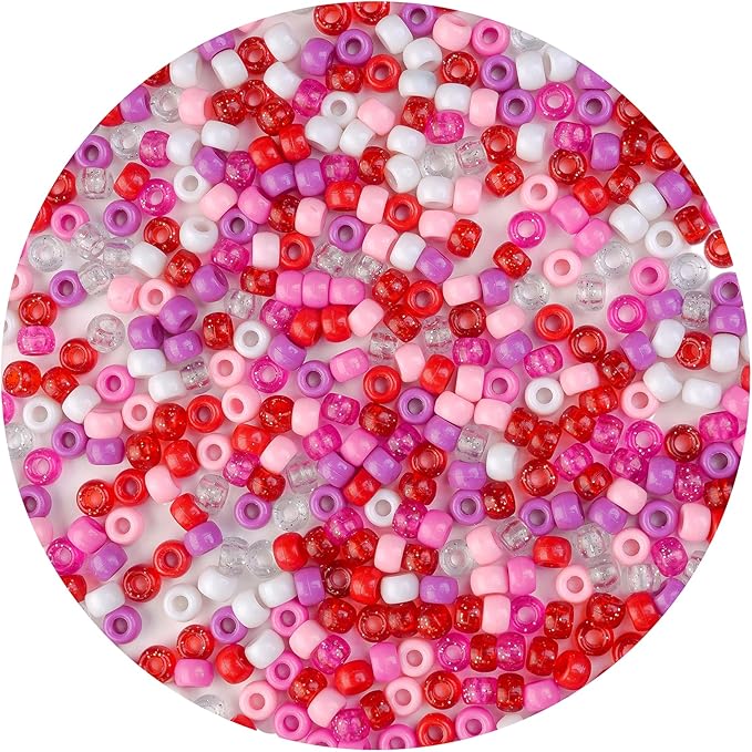 1000PCS 6x9mm Valentine's Day Red Theme Pony Beads Bulk, 15 Color Kandi Beads for Bracelets Making Kit, Hair Braids Crafts Jewelry Making Crafts Friendship Necklace Earrings DIY (Red Mixed Color)