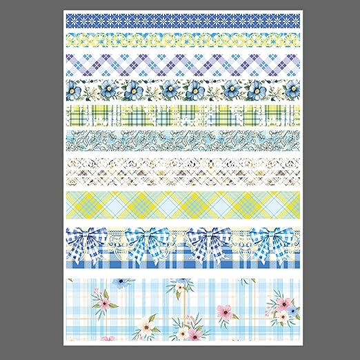 10 Rolls Vintage Floral Washi Tape Set Pastel Plaid Arts Adhesive Tapes Soft Colors Decorative Masking Tape Sets for Craft, Kids, Scrapbook, DIY, Gift Wrapping (Blue Bow)