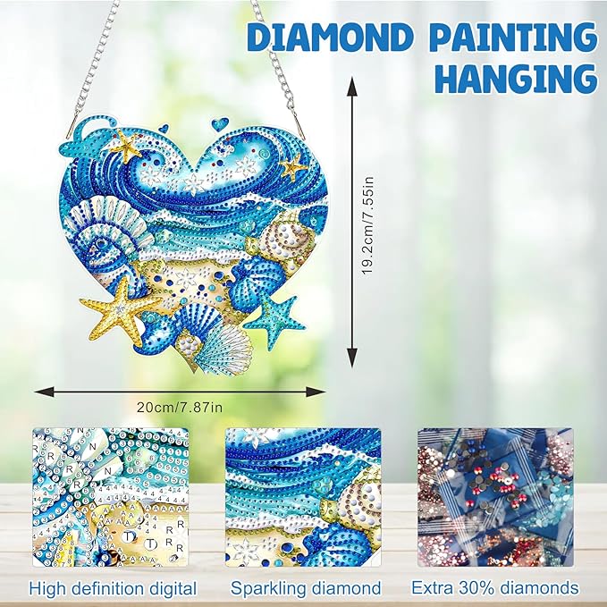 MAXBYE Diamond Art Painting Kits Hanging Beach Pendant, DIY 5D Special Shaped Summer Gem Art Craft Diamond Dots for Adults and Home Window Door Decor
