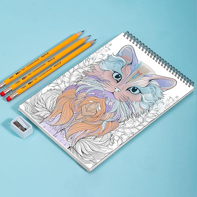 Cat Coloring Book, Cat Coloring Book for Adults Spiral Bound One Sided Design Thick Paper, Friends with Benefits Coloring Book for Women Hardback Cover Stress Relief Anxiety Therapy Coloring Relaxation 30 Pages