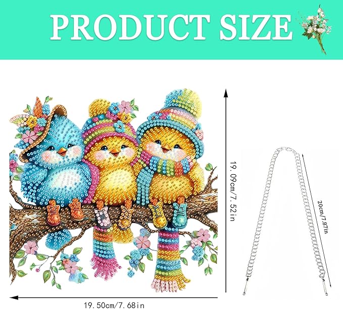 Auremi Birds Diamond Art Painting Pendant Kits with Chain,5D Animals Diamond Art Hanging Kit DIY Diamond Crystal Window Door Hanging Pendant Kit for Adults Gift Wall Decor