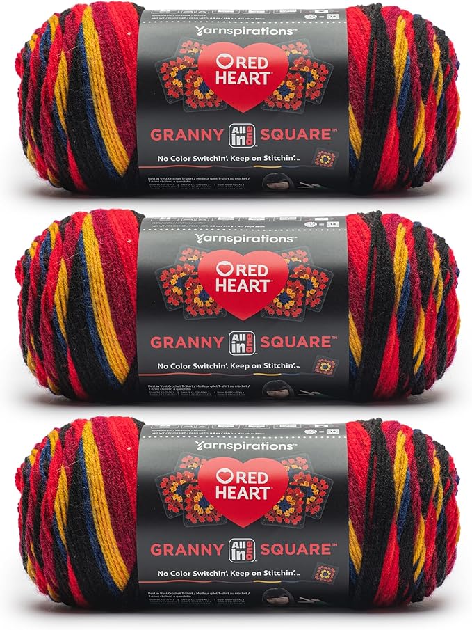 Red Heart All in One Granny Square Black- Moody Cherry Yarn - 3 Pack of 250g/8.8oz - 100% Acrylic - #4 Worsted (Medium) - 381m/417Yards - for Knitting, Crochet and Amigurumi