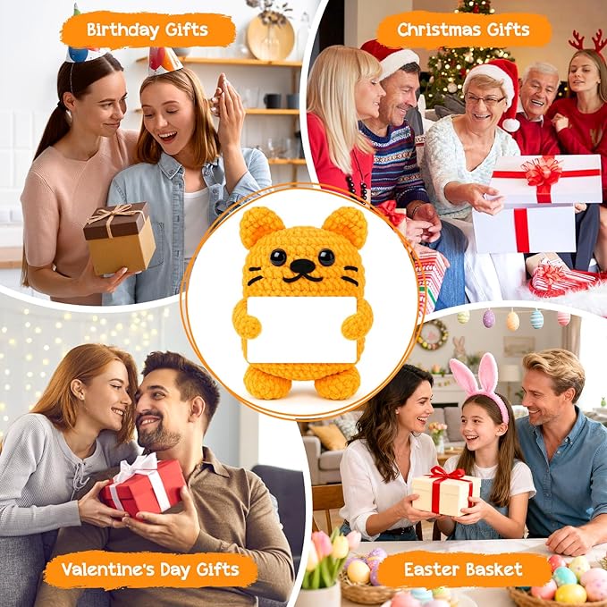 Crochet Kit for Beginners Kids Birthday Easter Basket Stuffers Teens Adults Custom Birthday DIY Gifts for Women Daughter Granddaughter Cat Crochet Kits with Step-by-Step Video Tutorials(40%+ Yarn)