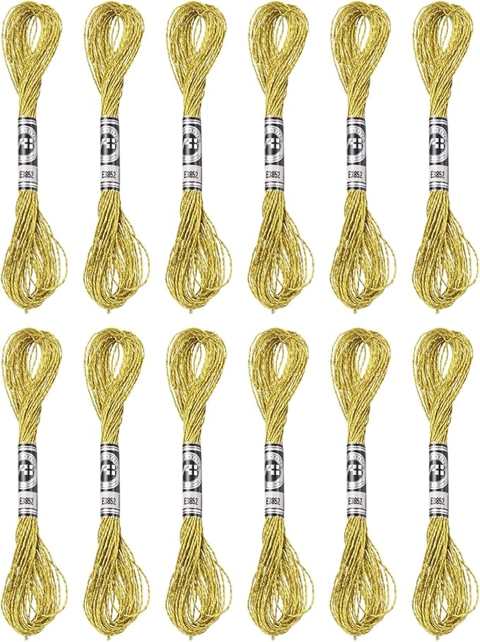PATIKIL 12 Skeins Embroidery Floss, Metallic Embroidery Thread Nylon Threads Bracelets String for Cross-Stitch Hand Embroidery, Gold Tone