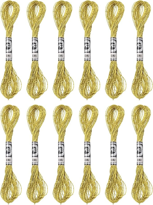 PATIKIL 12 Skeins Embroidery Floss, Metallic Embroidery Thread Nylon Threads Bracelets String for Cross-Stitch Hand Embroidery, Gold Tone