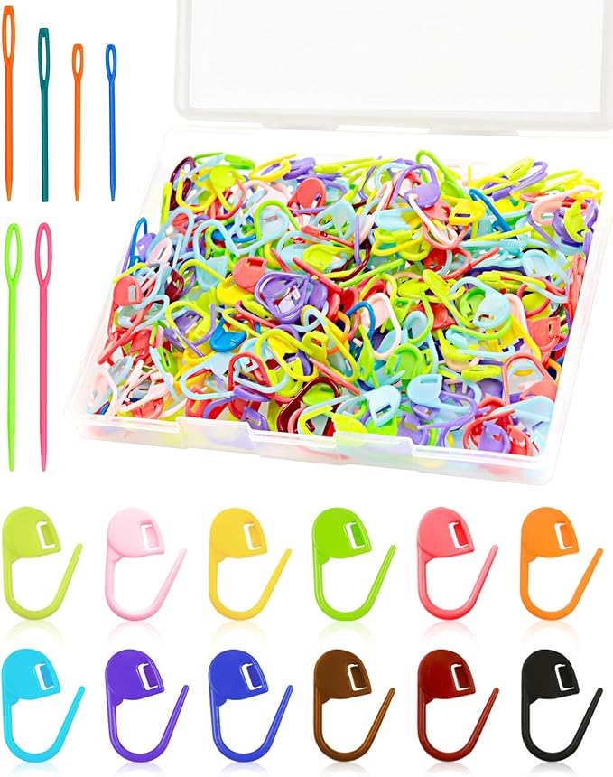 300pcs FIVEIZERO Stitch Markers with 6 pieces of large blunt sewing needles,colorful knitting markers,plastic crochet hook clip,bulk Crochet hook markers for knitting stitch locking clip crochet hooks