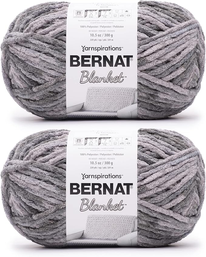 Bernat Blanket Ashen Titanium Yarn - 2 Pack of 300g/10.5oz - Polyester - 6 Super Bulky - 220 Yards - Knitting/Crochet