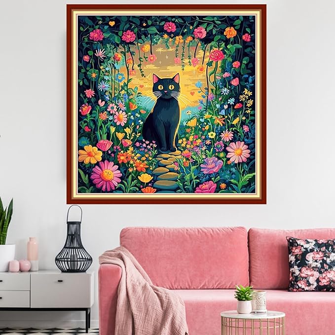 Redxing Stamped Cross Stitch Kits Embroidery kit for Beginners Adults Full Range of Embroidery Patterns Starter Kits DIY Printed Cross Stitch Kits Needlepoint Kits 11CT-Garden Cat 18x18 inchs