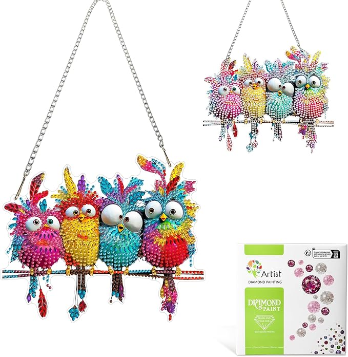 MAXBYE Hanging Diamond Art Kits for Adults Bird, Special Crystal Double Sided Animal Pendant DIY Diamond Art Painting Kits for Beginners Gift Wall Home Decoration