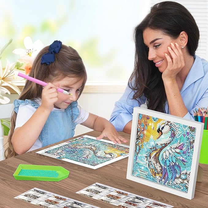 SENQAO Swan Diamond Art Kit for Adults with Frame Art and Crafts for Adults Ages 6-8 -10-12 Easy to DIY Diamond Art for Adults and Adult Beginners Home Wall Decoration 7.1x7.1inch