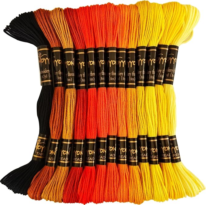 13 Skeins Embroidery Thread, 12 Colors Embroidery Floss Set, Cross-Stitch Threads for Hand Embroidery, String Art（Orange Yellow Series）