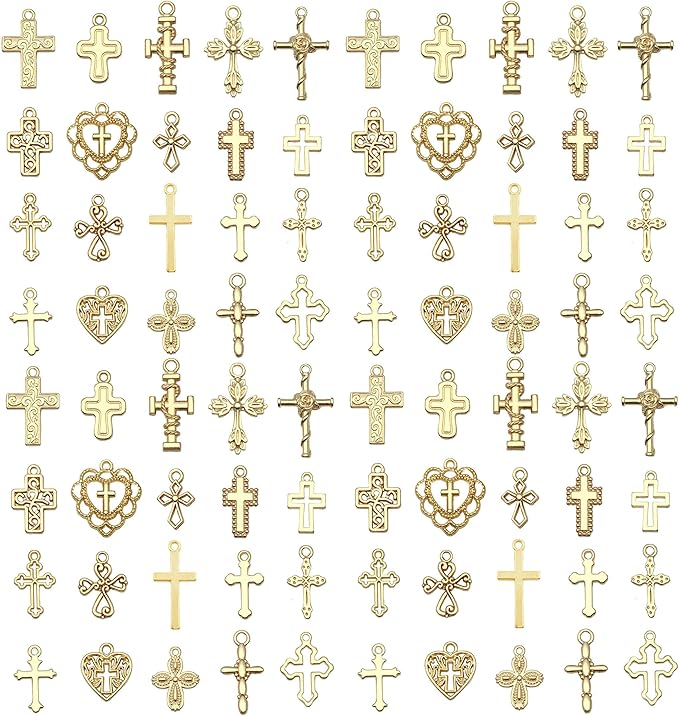 WOCRAFT 60pcs KC Gold Cross Bracelet Charms for Jewelry Making Sets DIY Necklace Bracelet Keychain Crafting Charms Kit Craft Supplies (SN908)