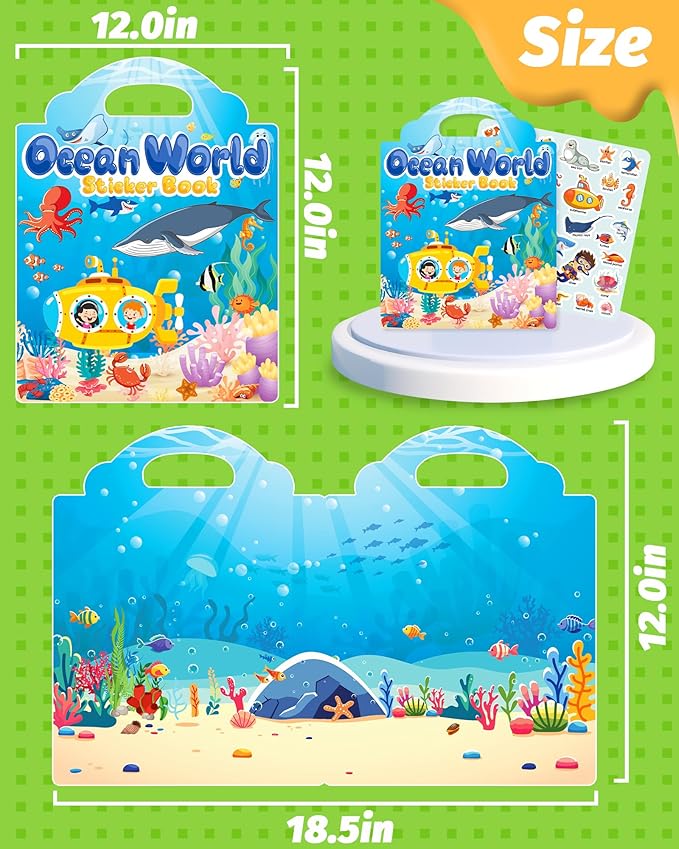 walenced reusable sticker book for toddlers, stickers for kids, toddler craft activities, toddler travel toys ages 3 and up boy girl birthday gifts