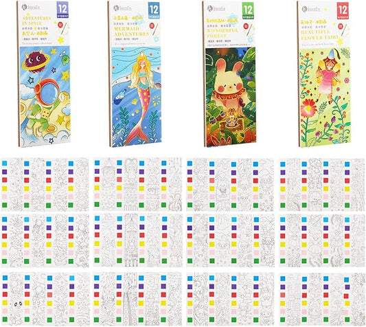 Pocket Watercolor Book Set, Watercolor Painting Book,Watercolor Bookmarks for Kids, Beginning, Students Painters Christmas Gifts (4 PCS)