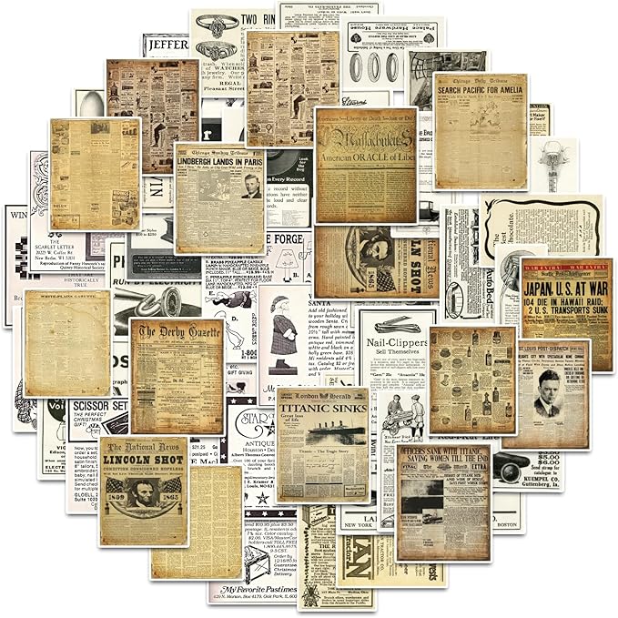 Vintage Stickers for Scrapbooking, Retro Newspaper Stickers for Journaling, Decorative Stickers Aesthetic Vinyl Stickers for Junk Journal Diaries Collage DIY Crafts