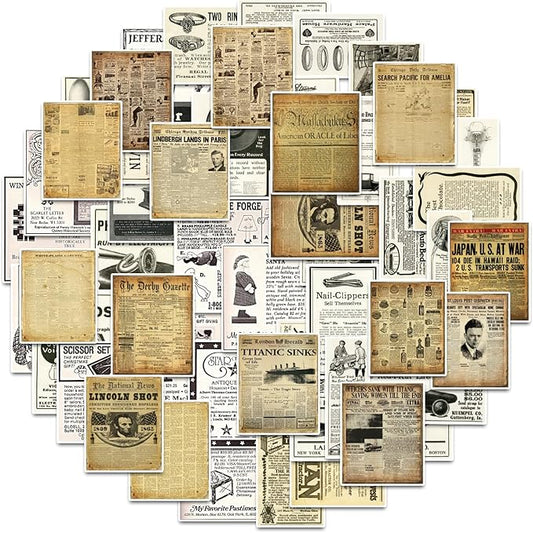 Vintage Stickers for Scrapbooking, Retro Newspaper Stickers for Journaling, Decorative Stickers Aesthetic Vinyl Stickers for Junk Journal Diaries Collage DIY Crafts