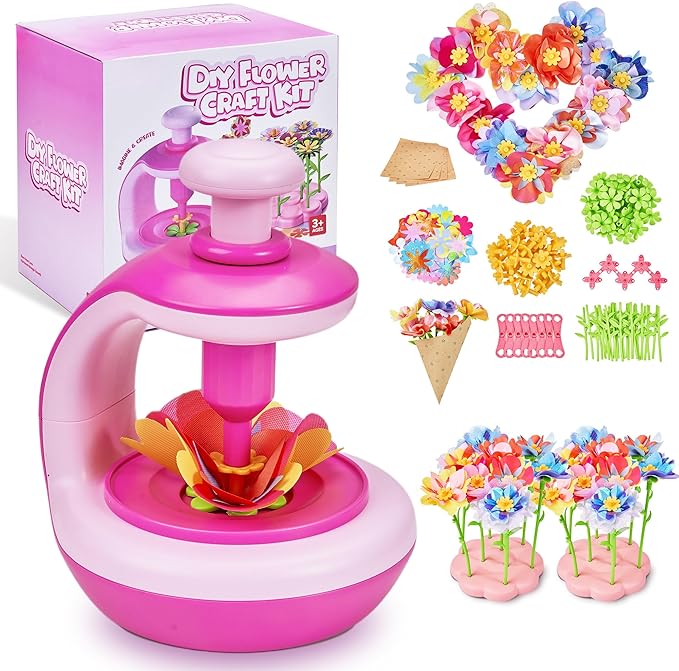 fabric flower bouquet craft kit for kids, diy arts & crafts toy to make your own flower wreaths & reusable felt flowers, educational birthday gift for girls boys ages 4–10