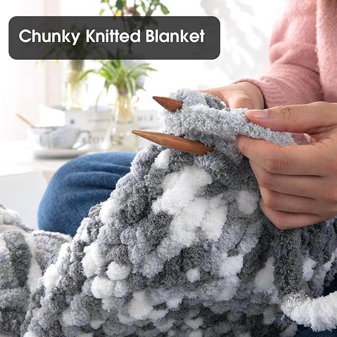 MABOZOO Tie Dye Chunky Yarn for Crocheting 8 Pack,Fluffy Jumbo Chenille Yarn,Soft Plush Yarn Bulky,Giant Thick Fuzzy Yarn for Hand Knitting or Arm Knitting,Grey (26 yds,8 oz Each Skein)