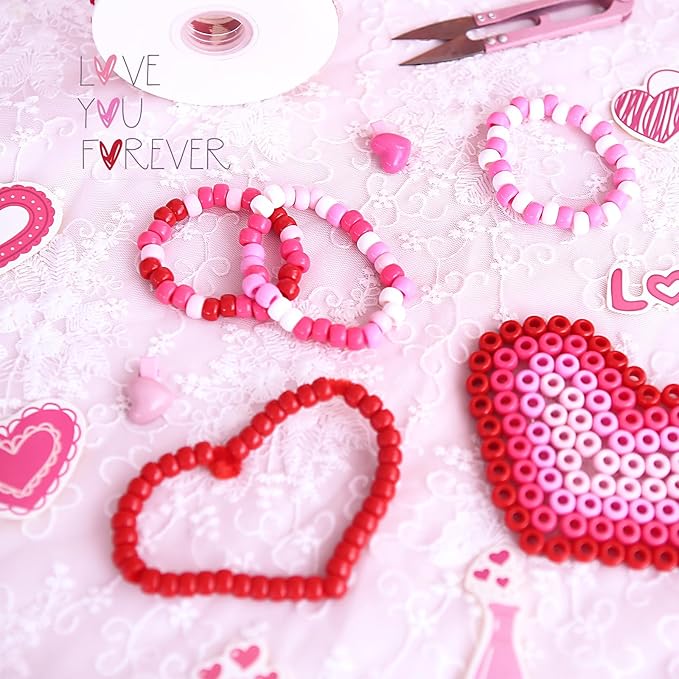 1000pcs red pink white pony beads bulk for bracelets making valentines day bracelet beads for crafts hair beads for braids diy crafts home party decorations