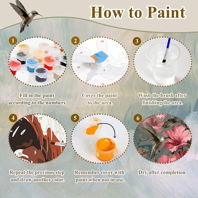 HMZephitiquc Hummingbird Paint by Number Kits for Adults, Hummingbird Paint by Numbers kit for Adults, Painting by Numbers, Oil DIY Crafts Home Wall Decor 16x20 in