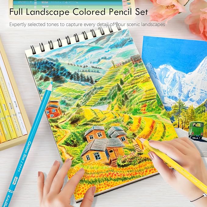 36-piece Yellow Landscape Colored Pencil Set, Pre-sharpened Wooden Colored Pencils for Adults Artists Beginners Coloring Books Drawing & Sketching