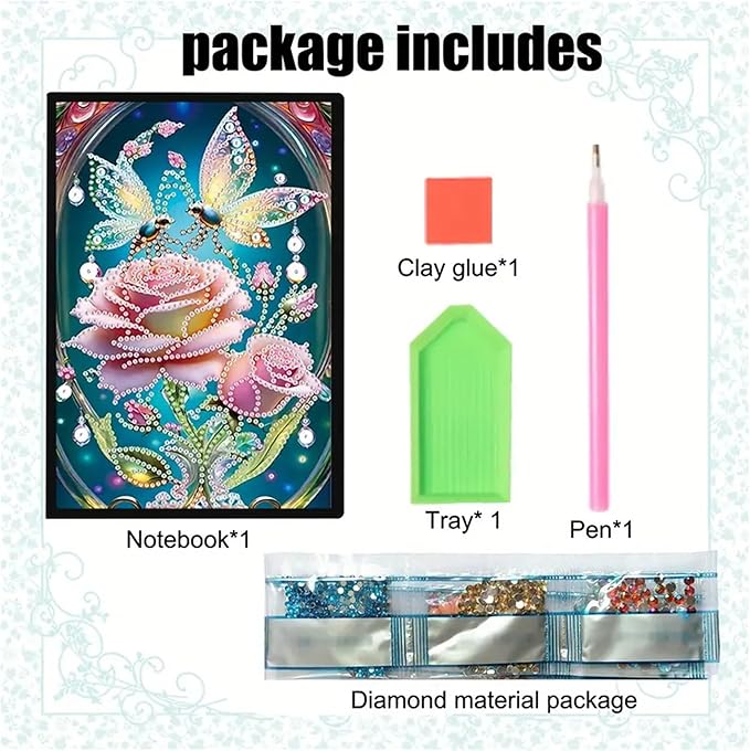 Rose Diamond Painting Notebook for Adults, A5 Diamonds Art Journal and DIY Sketchbook, Diamond Art Kit Supplies,Gift for Beginners, Craft Lovers, Artists. (Rose)