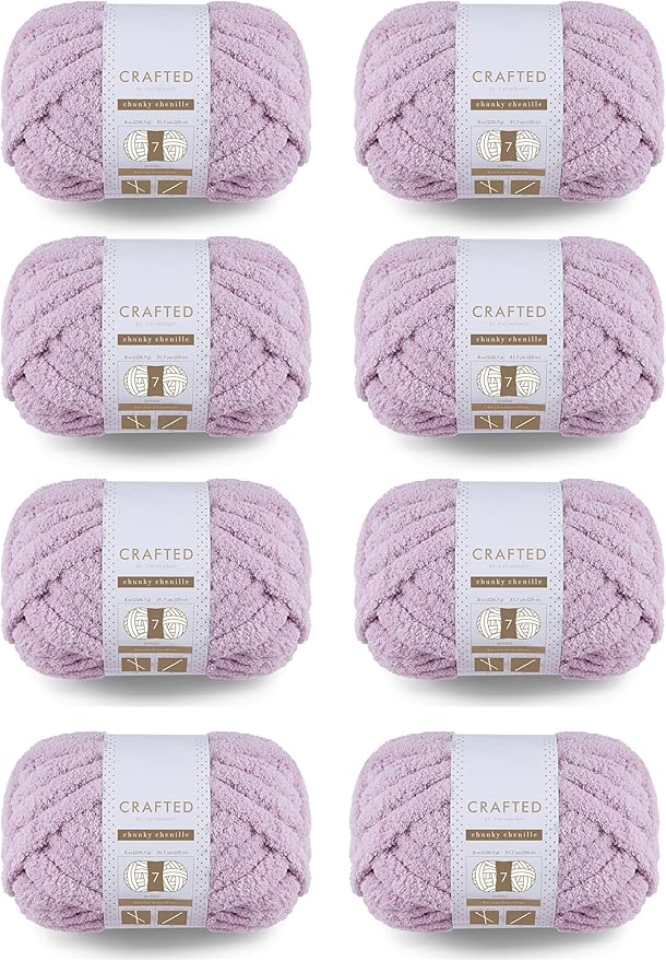 Crafted by Catherine Chunky Chenille Yarn - 8 Pack (8 oz / 227 g, 31.7 Yards Each Skein), Purple, Gauge 7 Jumbo