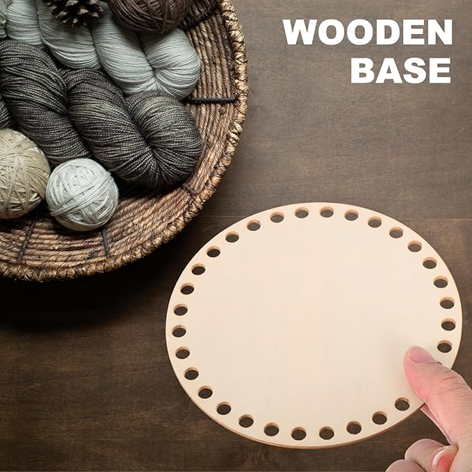 PATIKIL 4" Diameter Crochet Basket Bottom, 4Pcs Round Crochet Knitting Wooden Base for DIY Craft Weaving Basket Making Supplies Home Decoration, Dark Wood Color