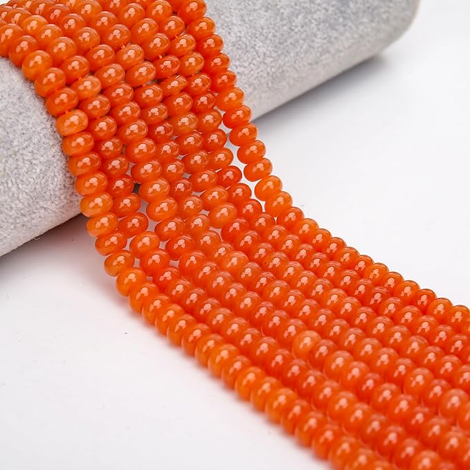 2 Strands (150PCs) Orange Jade Rondelle Beads, 5 * 8mm Gemstone Loose Spacer Abacus Disk Beads for DIY Bracelet Necklace Earrings Jewelry Making, Craft Supplies Beading Kit