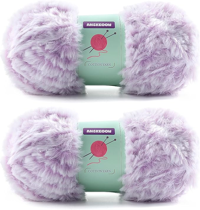 2 Skeins Faux Fur Yarn Soft Fluffy for Crocheting - Chunky Fuzzy Yarn for Crochet Amigurumi, Hat, Shawls, Total Length (71x2) Yards (Purple White)
