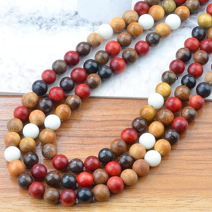 8mm Massive Beads Natural Wooden Rosewood Round Loose Beads Jewelry Making Handmade Craft with Thread 200 PCS(Mixed Wood, 8mm)