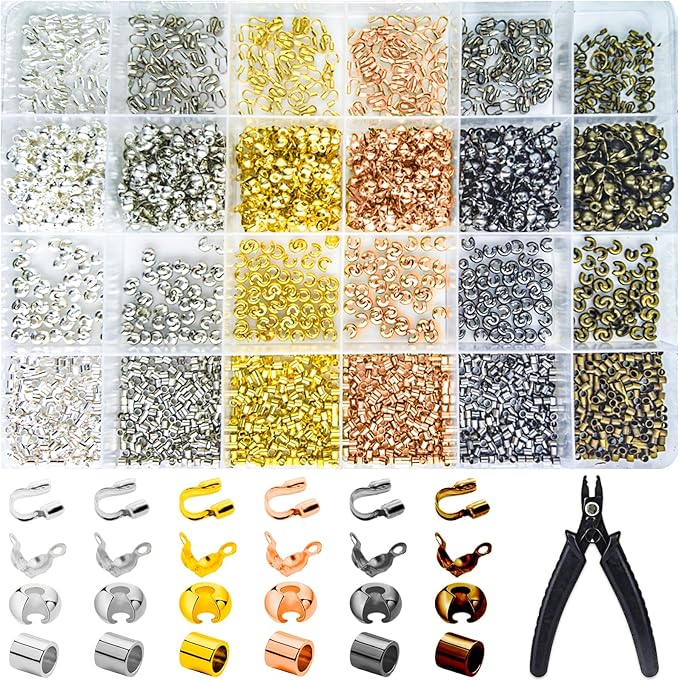 2700 Pieces Crimp Beads Supplies for Jewelry Making,Knot Covers, Crimp Tubes and Wire Guardians with Crimping Pliers for DIY Jewelry Bracelets Necklaces Making