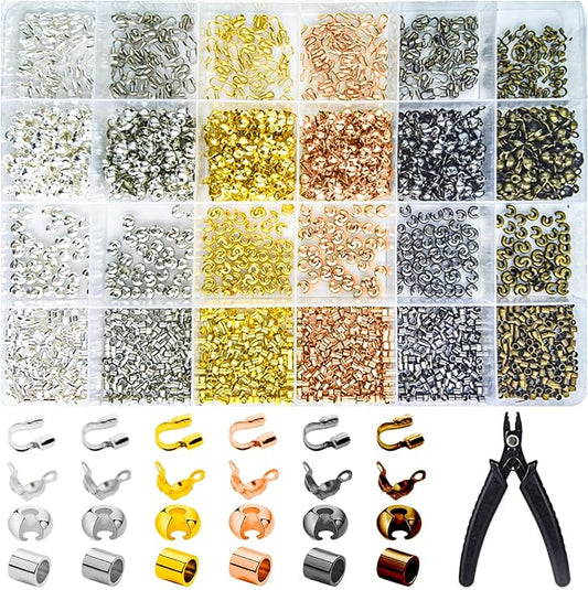 2700 Pieces Crimp Beads Supplies for Jewelry Making,Knot Covers, Crimp Tubes and Wire Guardians with Crimping Pliers for DIY Jewelry Bracelets Necklaces Making
