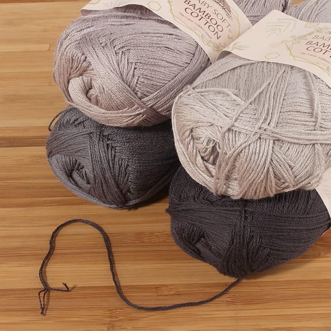 JubileeYarn Baby Soft Bamboo Cotton Yarn - 50g/Skein - Shades of Grey - 4 Skeins