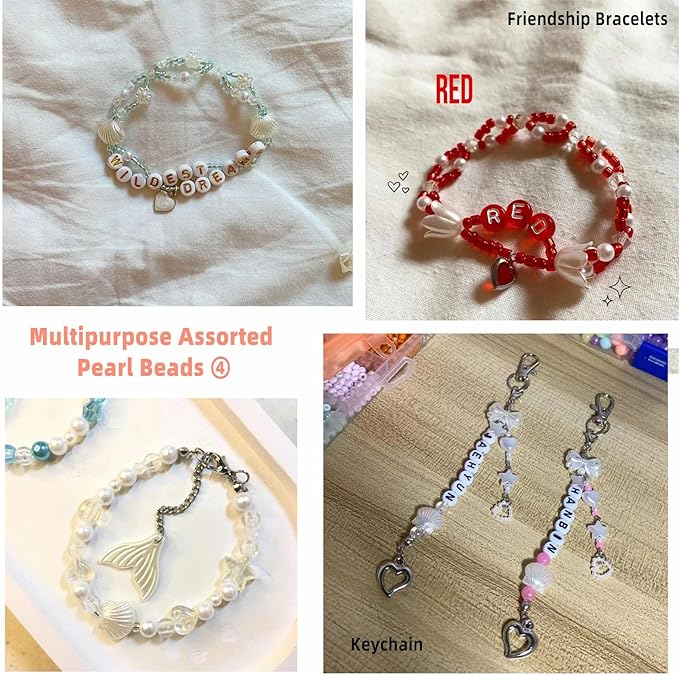 Baroque Pearl Beads for Junk Case Charms Kit,Assorted Unique Aesthetic Y2K Beads with Holes, Vintage Relief Flower Bow Angel Charms for DIY Phone Charms, Bracelet Jewelry Making Decor Supplies, White