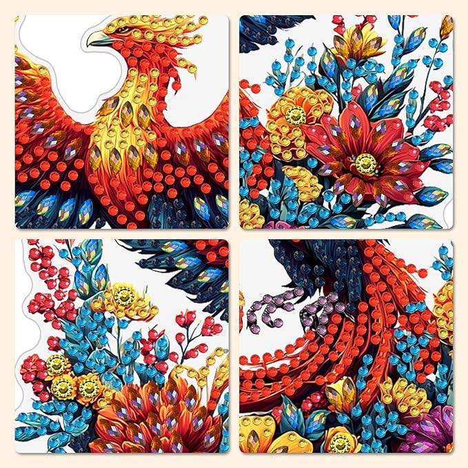 MXJSUA Phoenix Diamond Art Hanging Kits for Adults Beginners, DIY Acrylic Special Shaped Crystal Animals Diamond Gem Art Pendant Drills Painting Ornament for Home Wall Decor and Gift