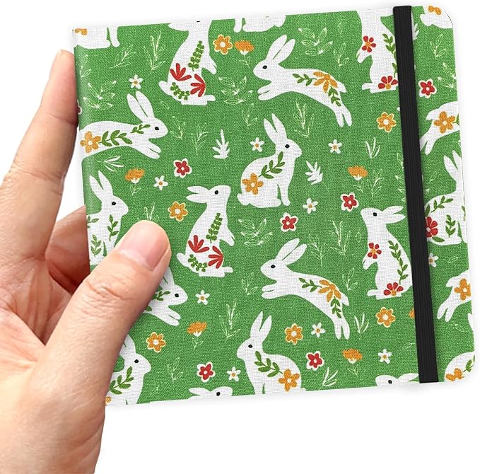 4.8" x 4.8" Hardcover Sketchbook,Small Mixed Media Sketch Pad,96 Sheets 80gsm Acid-Free Artist Travel Journal Pocket Blank Notepad for Adults Drawing Painting,Art Supplies.Green Rabbit
