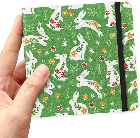 4.8" x 4.8" Hardcover Sketchbook,Small Mixed Media Sketch Pad,96 Sheets 80gsm Acid-Free Artist Travel Journal Pocket Blank Notepad for Adults Drawing Painting,Art Supplies.Green Rabbit