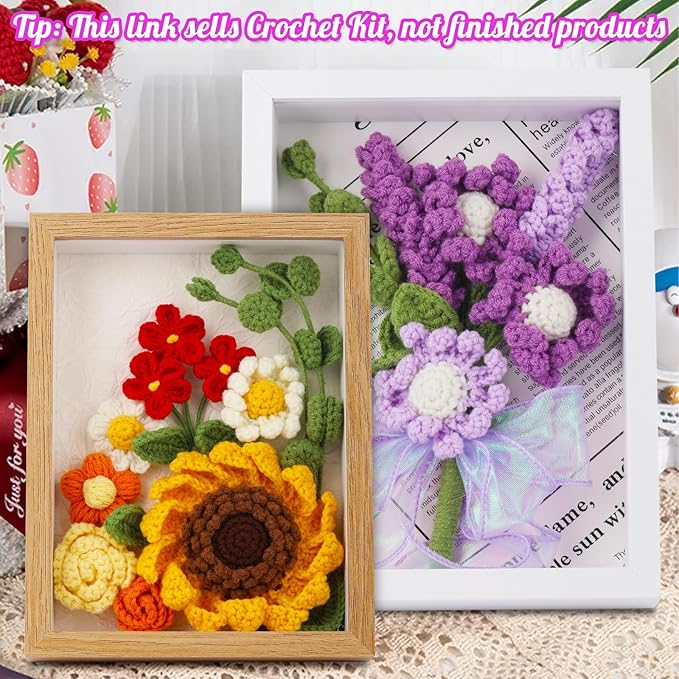 IMZAY Lavender Crochet Kit with Photo Frame, Lavender Knitting Weaving Set with Yarn, Hooks, Instruction, Stitching Markers, Fiber Fill, Floral Wire, Crochet Set for Mother's Day & Christmas