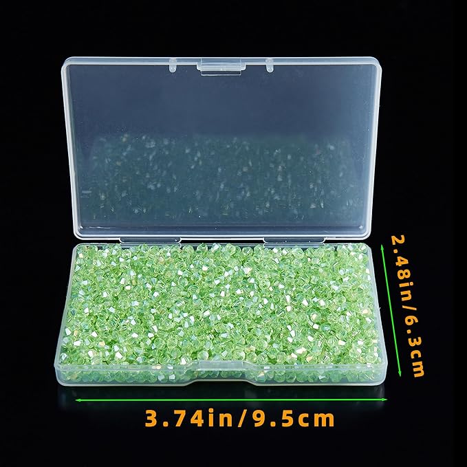 laopottbeads 1200pcs 3mm bicone crystal glass beads for jewelry making, sparkling mini beads for suncatchers, diy bracelets & craft projects (green)
