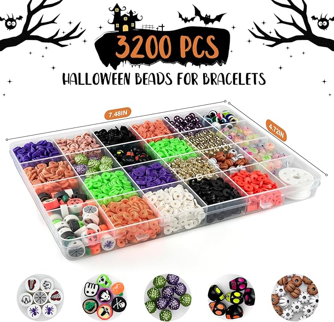 3200 pcs Halloween Beads for Bracelet Jewelry Making Kit with Glow Letter Beads, Halloween Decorations Charms Bracelet Making Kit for Jewelry Making, Varieties of Charms Arts Crafts DIY Gifts