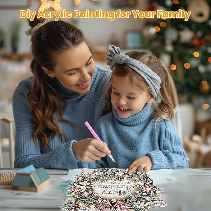 MOGTAA Christmas Diamond Art Hanging Kits for Adults Kids, Christmas Wreath Diamond Art Suncatchers, 5D Special Shape Crystal Rhinestones Window Pendant Kit for Home Garden Wall Decor